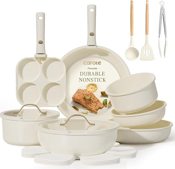 CAROTE 19pcs Pots and Pans Set Non Stick, Cookware Set with Detachable Handle, Kitchen Cookware S... | Amazon (US)