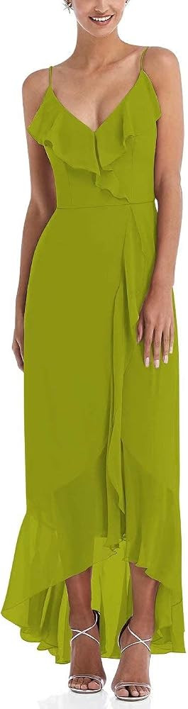N/ C Brautjungfernkleider f\u00fcr Hochzeit Chiffon High Low V-Ausschnitt \u00e4rmellos Spaghetti... | Amazon (DE)