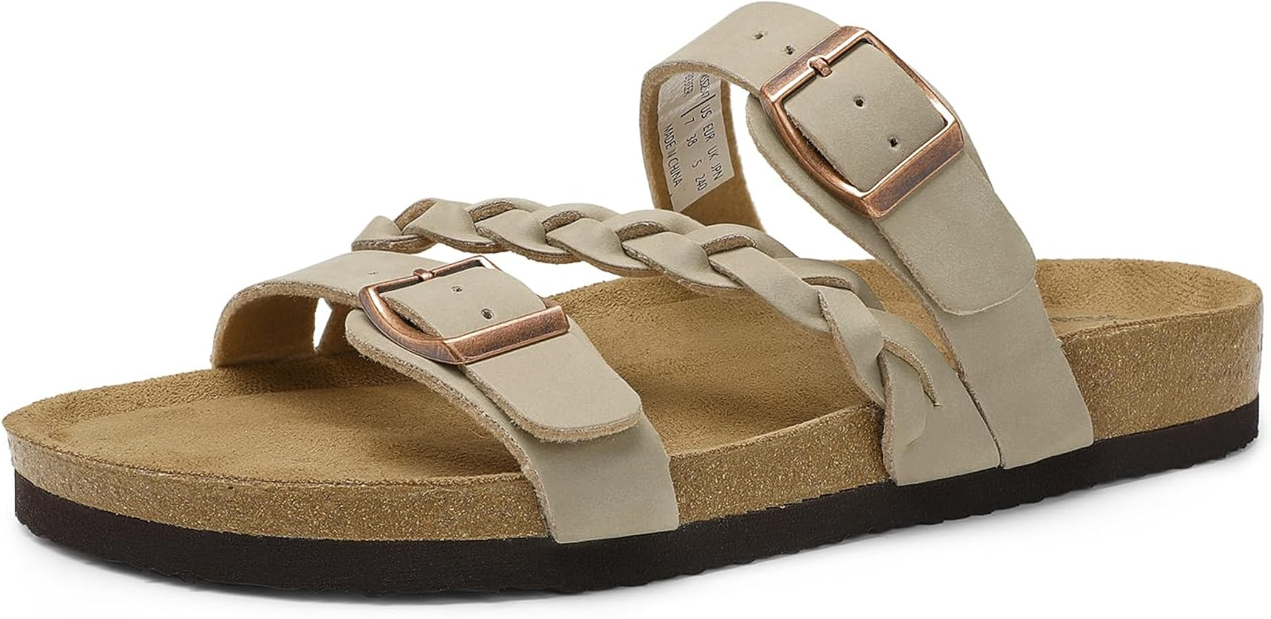 DREAM PAIRS Women's Slides Soft Cork Footbed Sandals Comfortable Walking Slip-on Flat Sandals Arc... | Amazon (US)