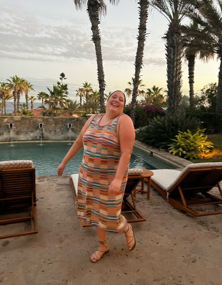 Plus size resort wear. I love this knit dress from Anthro. It's not too heavy, but can also be dressed up with a leather jacket draped over shoulders. I also love the earrings I wore with it - also from Anthro. #ltkspringbreak

#LTKstyletip #LTKcurves