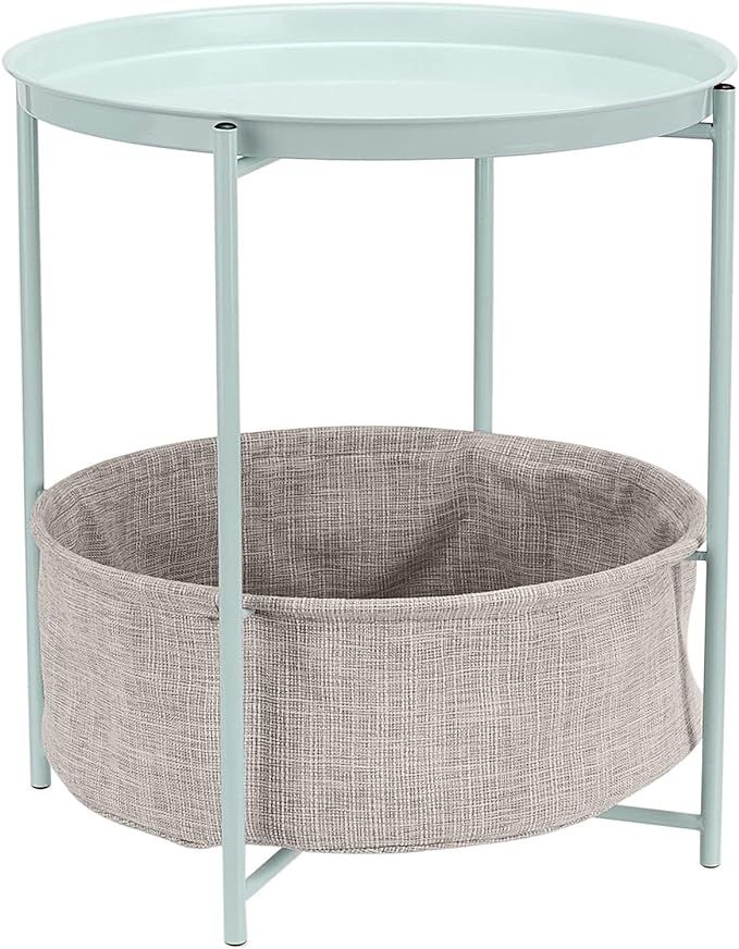 Amazon Basics Round Storage End Table, Side Table with Cloth Basket - Mint Green/Heather Gray, 19... | Amazon (US)