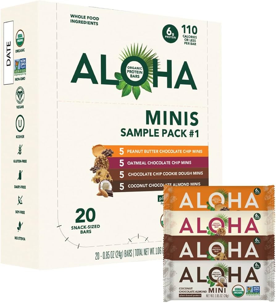 ALOHA Organic Plant Based Protein Bar MINIS | VARIETY PACK | GLP-1 Friendly, 20 Count, 24g Bars |... | Amazon (US)