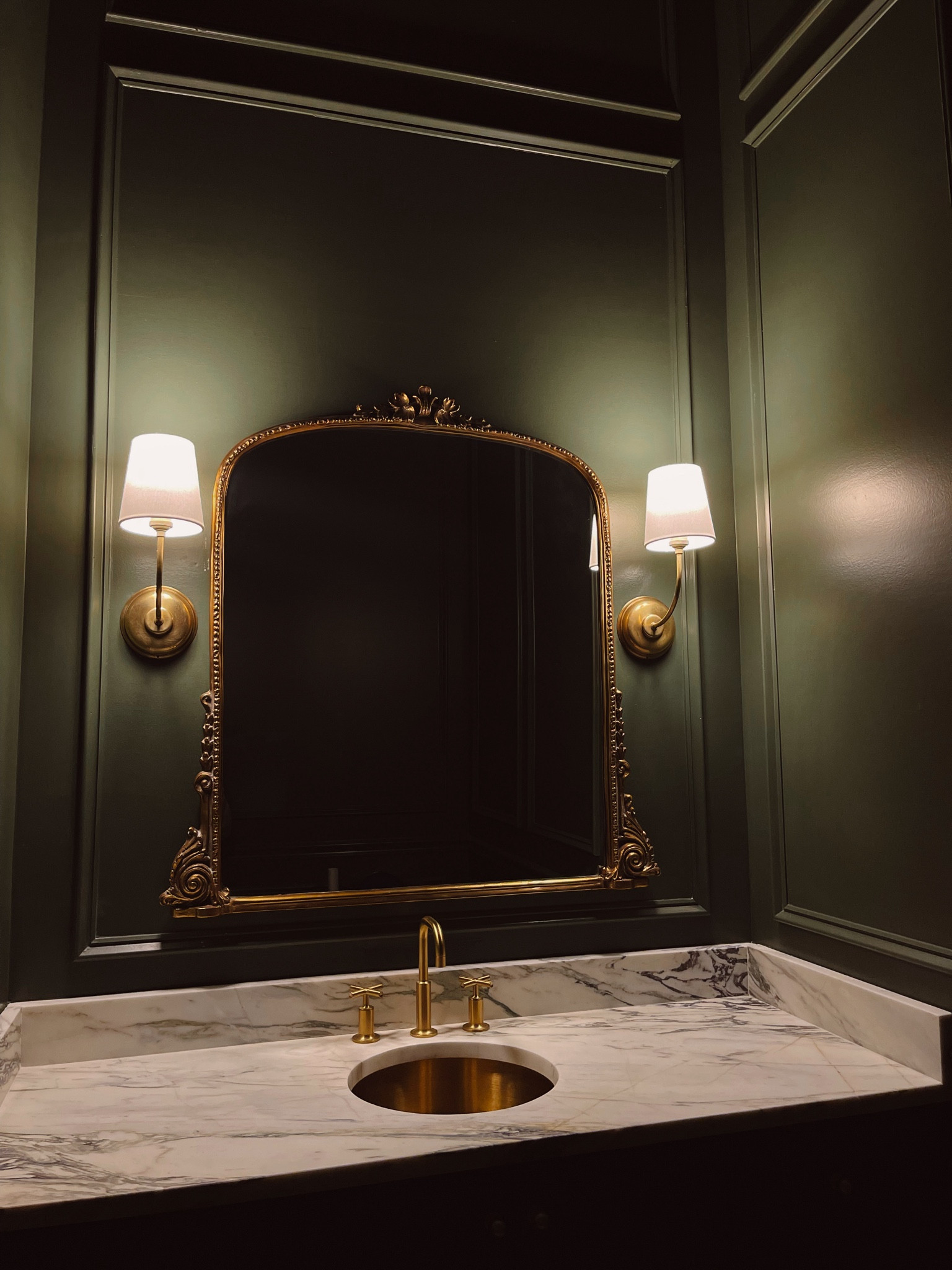 Obsessed with how our powder turned out! Cant wait to decorate even more! Linking our gold sink from Amazon here! #bathroom #homedecor #mirror 

#LTKHome