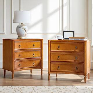 Ken Acorn 3-Drawer 26 in. W Curved Silhouette Nightstand with Built-in Charging Station Set of 2 | The Home Depot