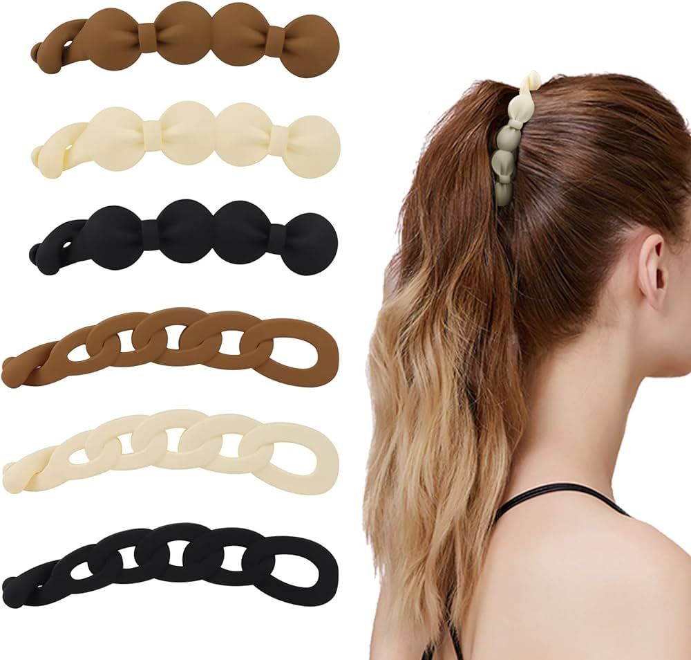 6Pcs Bow Banana Hair Clips for Women Thick Hair,Strong Holder 4.3" Large Cute Ponytail Matte Bana... | Amazon (US)