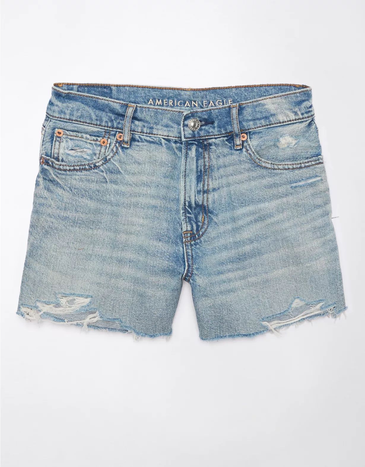 AE Strigid Super High-Waisted Relaxed Distressed Denim Short | American Eagle Outfitters (US & CA)