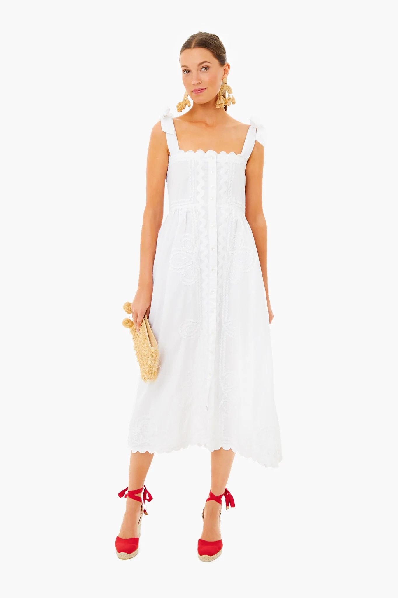 Exclusive White Poplin Ric Rac Tie Shoulder Dress | Tuckernuck (US)