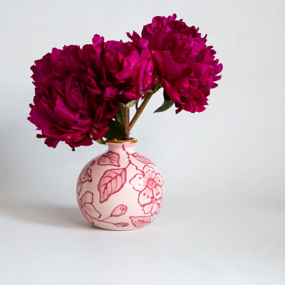 Pink Blossom Chinoiserie Potelé Vases | Susan Gordon Pottery