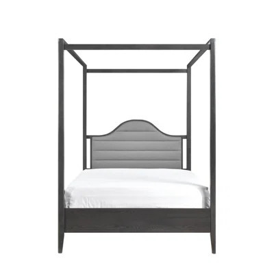 Canopy Bed With Upholstered Headboard, Wood Bedroom Items, Brown Finish, & Rails Upholstery Headboard Bed, Wooden Knickknacks, Color, Includes And | Wayfair North America