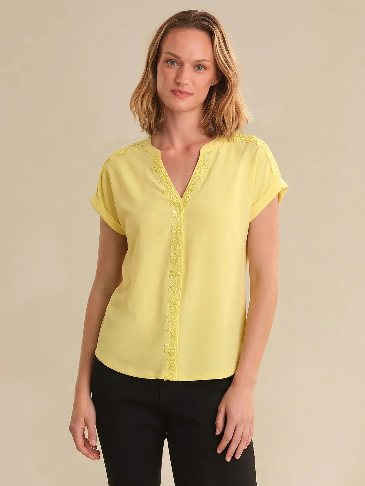 89th & Madison Sequin Floral Lace Trim Dolman Cool Feel Top | 89th + Madison