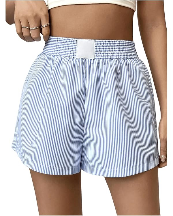 Milumia Women's Casual Striped Wide Leg Shorts Elastic High Waist Loose Shorts | Amazon (US)