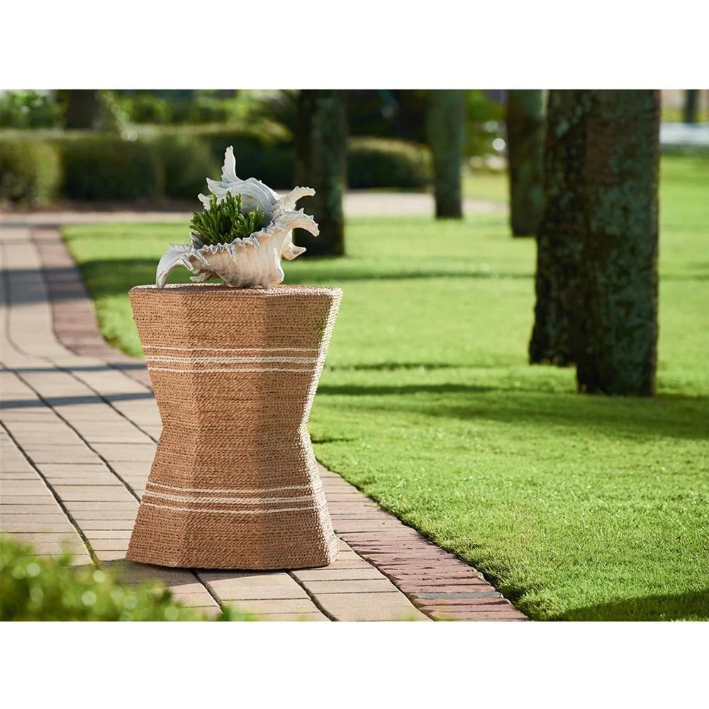 Sam Coastal Beach Brown Abaca Rope Octagonal Side End Table | Kathy Kuo Home