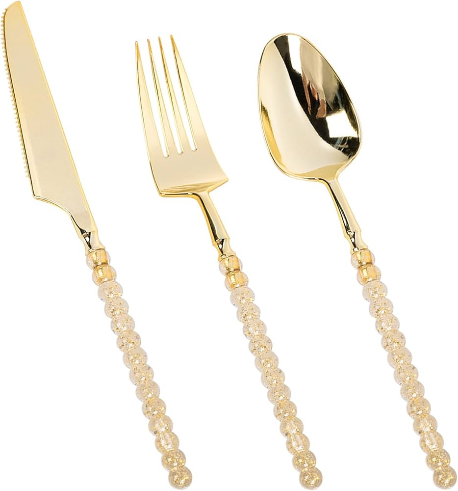 150PCS Gold Plastic Silverware, Heavy Duty Utensils, Disposable Plastic Cutlery Silverware Includ... | Amazon (US)