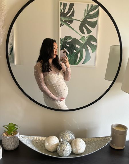 The prettiest outfit for maternity photos or baby shower 🤍 the overlay would also be perfect for brides! 

#maternity #photoshoot #rhinestonedress #bridal #wedding 

#LTKbaby #LTKfindsunder50 #LTKbump