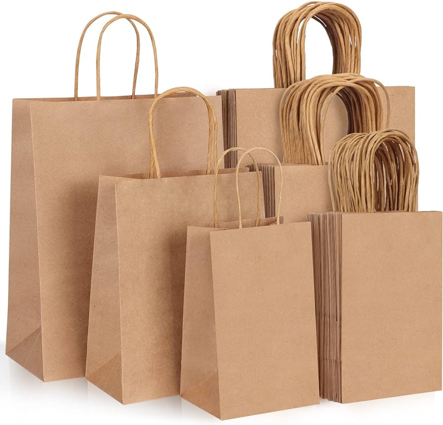 Moretoes 75pcs Brown Paper Bags with Handles Assorted Sizes Gift Bags Bulk, Kraft Paper Bags for ... | Amazon (US)