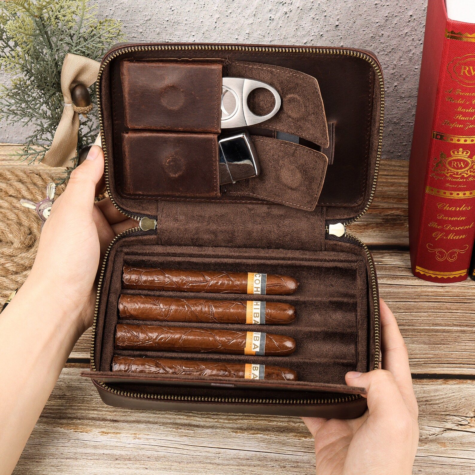Flip Top Cigar Boxtraveling Cigar Case 4pcs Custom Leather - Etsy | Etsy (US)
