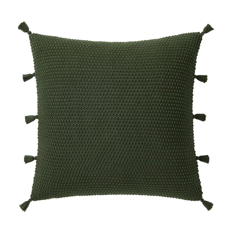 My Texas House Sophia 20" x 20" Green Cable Knit Tassel Decorative Pillow Cover | Walmart (US)