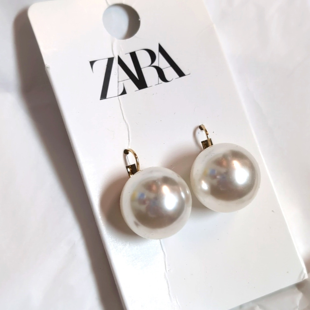 Zara large pearl earrings white gold NWT 1856/068 | Poshmark