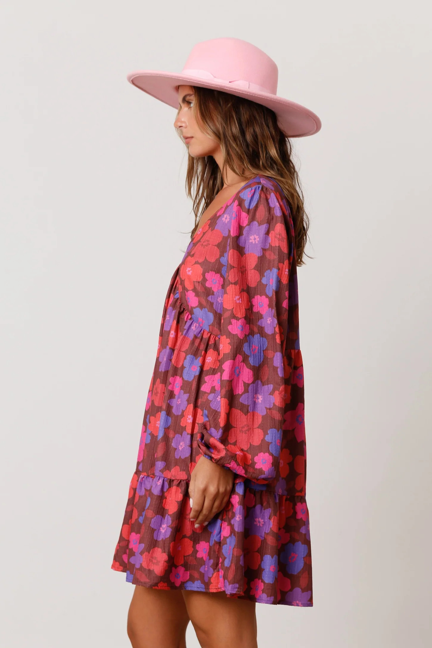 Brown Floral V-Neck Long Sleeve Dress | PinkBlush Maternity