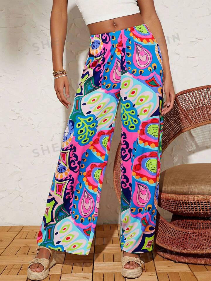SHEIN VCAY Women's Multicolor Patterned Vacation Pants | SHEIN