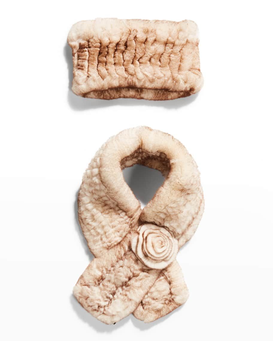 Kelli Kouri Tiered Rabbit Fur Stole & Headband | Neiman Marcus