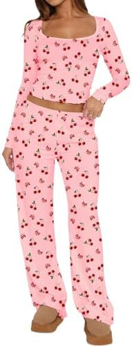 Lacozy Womens Fall Pajama Sets 2 Piece Cute Graphic Pj Set Woman Long Sleeve Top and Pants Y2K Sl... | Amazon (US)