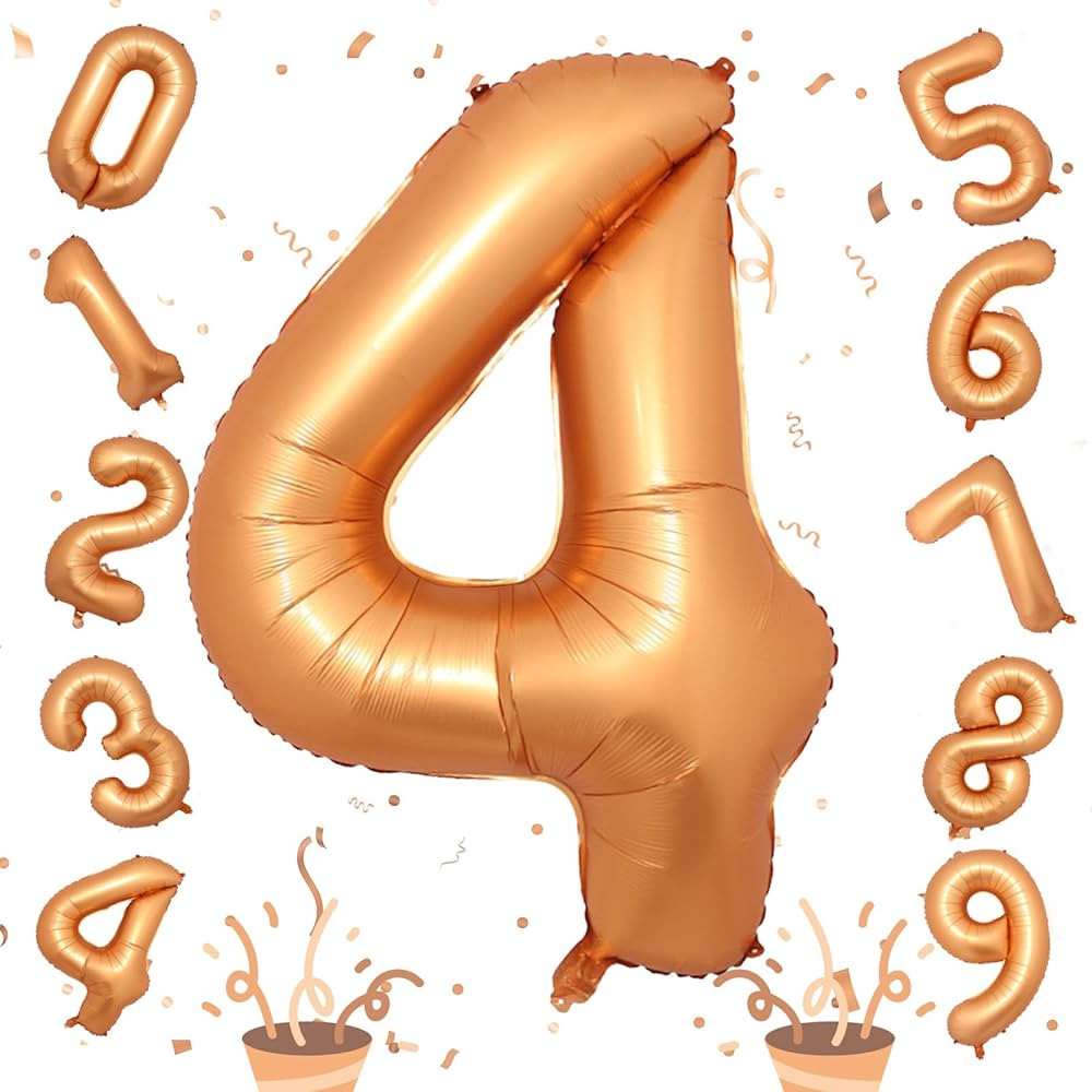 Large Foil Number 4 Balloons, 40 Inch Number Balloon 4 Decor for Boys, Mylar Helium Self Inflating Orange 0-9 Set Balloon for Kids Girls 4th Birthday Anniversary Celebration Party Decorations Supplies | Amazon (US)