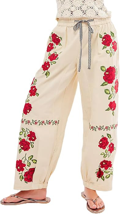 Kedera Mid Rise Barrel Jeans for Women Embroidered Wide Leg Denim Pants Boyfriend Baggy Jeans with Pockets | Amazon (US)
