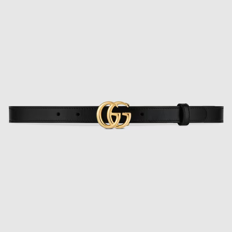 GUCCI GG Marmont Thin Leather Belt With Shiny Buckle, Size Gucci 65, Black, Leather | Gucci (US)
