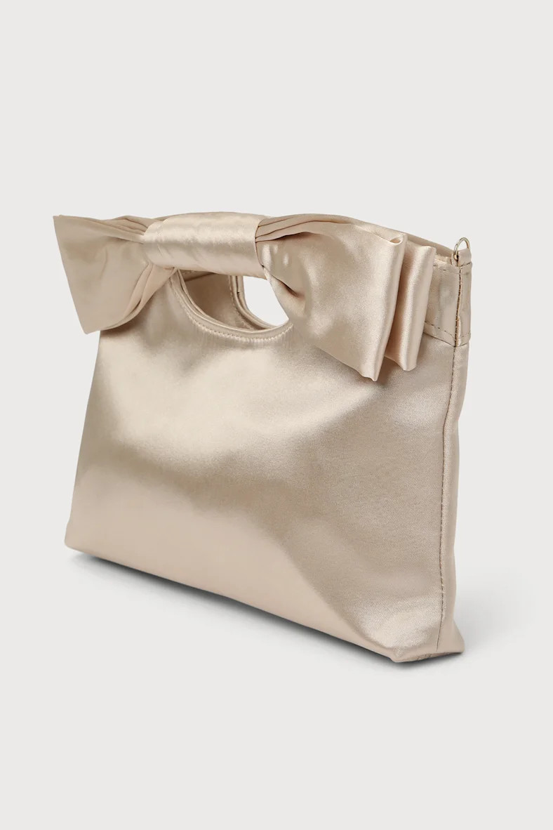 Total Romantic Champagne Satin Bow Clutch | Lulus