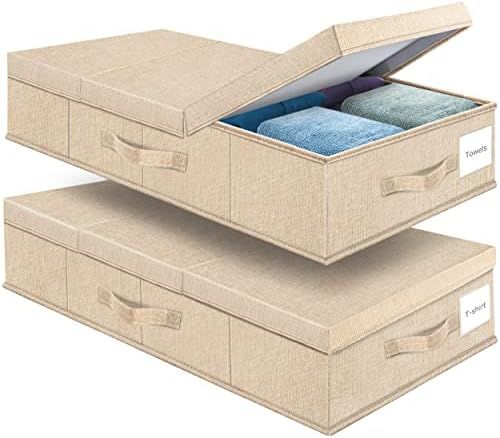 Under Bed Storage Containers Bin With Lid (Set of 2）Large Underbed Storage Organizer Box with H... | Amazon (US)