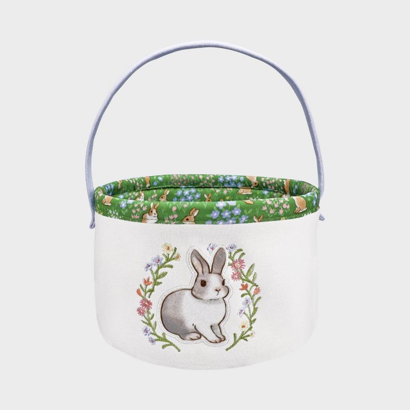 Round Canvas Embroidery Decorative Easter Basket with Bunny - Spritz™ | Target