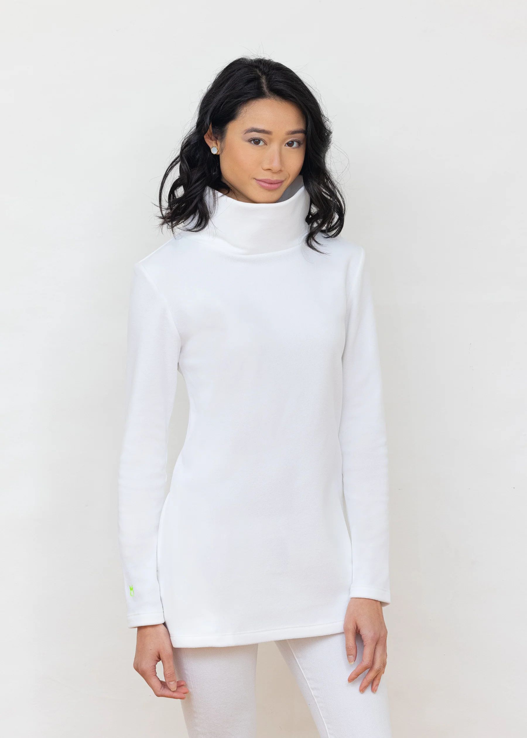 Cobble Hill Turtleneck in Terry Fleece (White) | Dudley Stephens