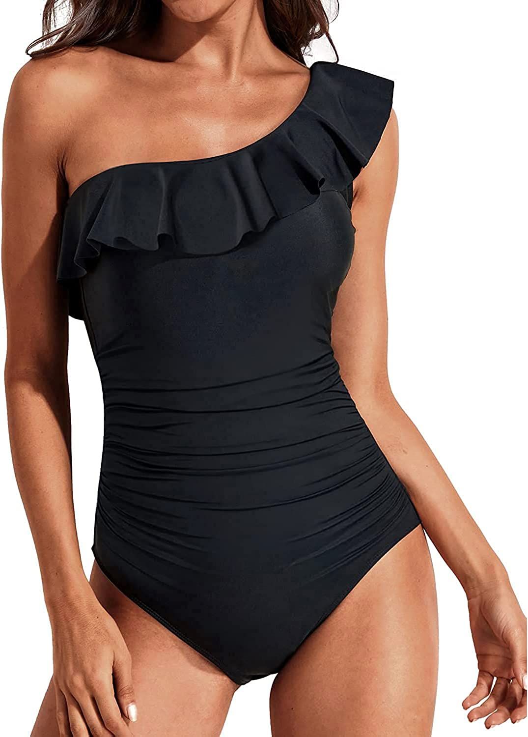 Tempt Me Women One Piece Swimsuits Tummy Control One Shoulder Bathing Suits Ruffle Swimwear | Amazon (US)