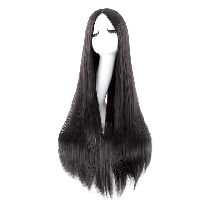 MapofBeauty 40 Inch/ 100 cm Carve Long Straight Cosplay Wig Anime Costume Party Wig (Black) | Amazon (US)