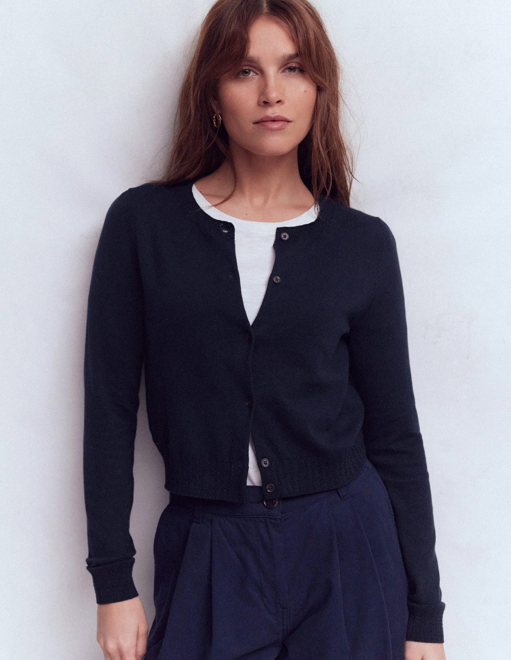 Emilia Cotton Cropped Cardigan-Navy | Boden (US)