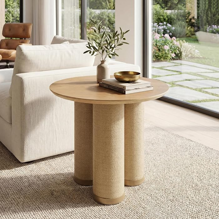 Mesa auxiliar redonda de madera natural de 20 pulgadas, mesa auxiliar moderna con 3 patas cil\u00... | Amazon (US)