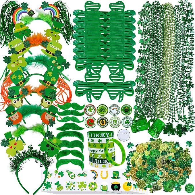 Winlyn Bulk St. Patrick's Day Novelty Jewelry Assortment St. Pat's Party Favors Supplies Shamrock... | Amazon (US)