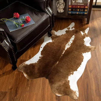 Premium Faux Cowhide Rug 4.6 x 5.2 Feet, Sturdy and Large Size Cow Print Rugs, Suitable for Bedroom Living Room Western Decor, Faux Fur Animal Cow Hid | Wayfair North America