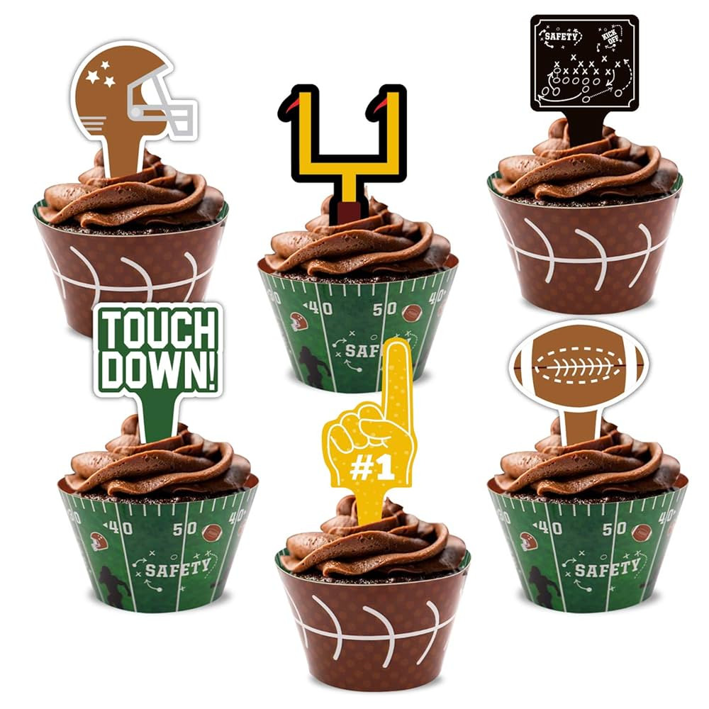 24packs Football Cupcake Toppers and Wrappers Football Theme Birthday Sports Game Day Sunday Part... | Amazon (US)