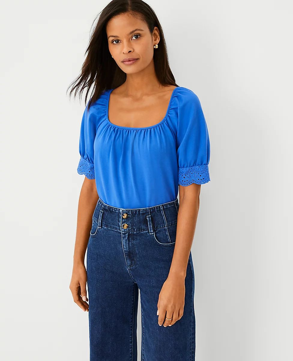 Eyelet Square Neck Top | Ann Taylor (US)
