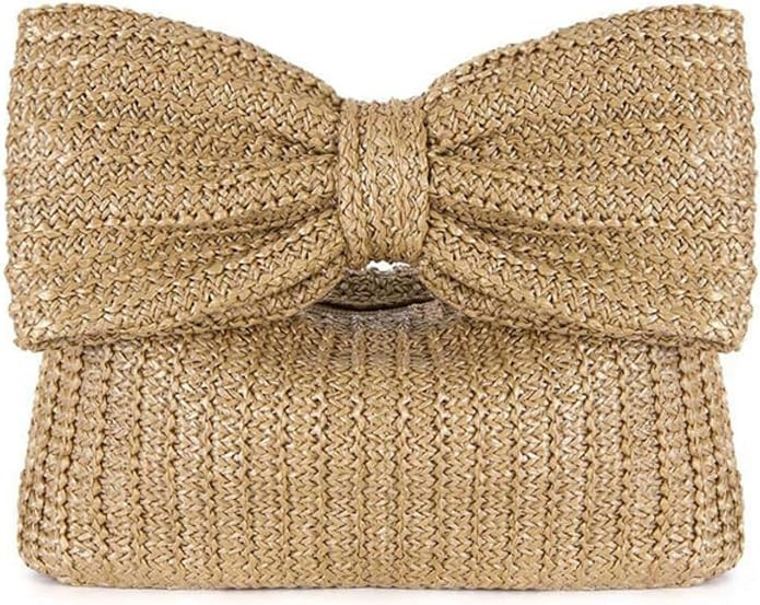 Women Bow Purse Summer Straw Woven Clutch Bag Handbags Vacation Beach Tote Formal Party Wedding 2... | Amazon (US)