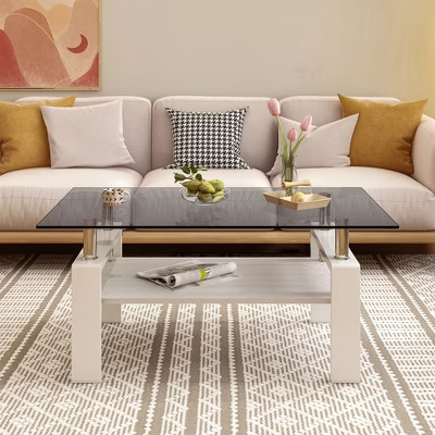 Rectangle Coffee Table with Glass Top and MDF Layer, Modern Living Room Table | Target