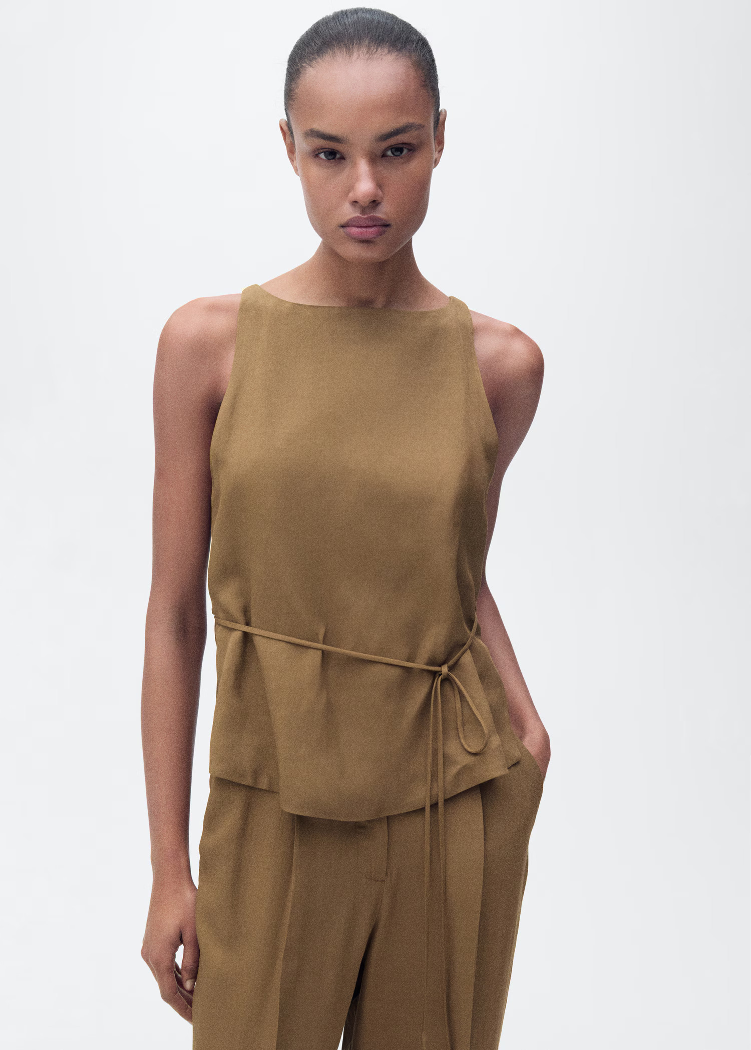 Linen-blend top with bow - Women | MANGO USA | Mango (US/MX/AU)