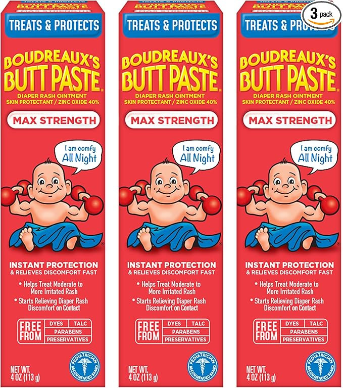 Boudreaux's Butt Paste Maximum Strength Diaper Rash Ointment, 4 Ounce (Pack of 3) | Amazon (US)