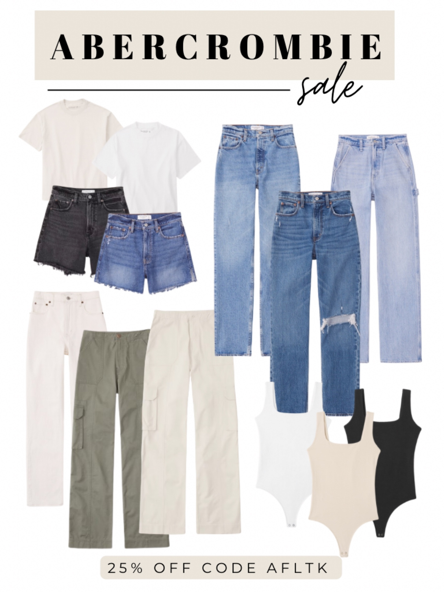 25% off Abercrombie sale with code “AFLTK” at checkout! ✨ 

I love their 4” mom shorts for summer, and their jeans! They also have great basic bodysuits and tees  

#LTKSale #LTKsalealert #LTKunder100