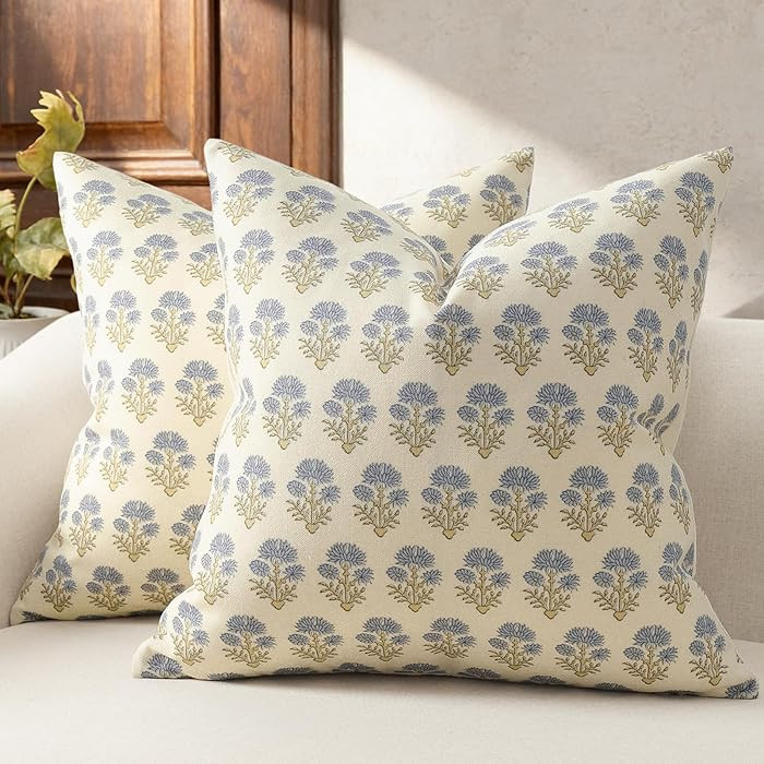 Farmhouse Floral Pillow Covers 22x22 Set of 2, Country Botanical Throw Pillow Cover for Sofa Couc... | Amazon (US)