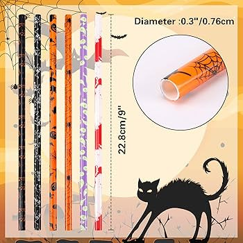 JANYUN 30 Pcs Halloween Reusable Straws 9inch Pumpkin Bat Skeleton Spider Printing Hard Plastic D... | Amazon (US)