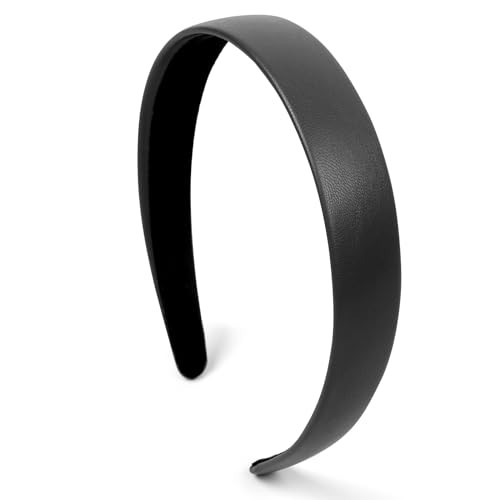 Black Headbands for Women Black Hairband Faux Leather Headband for Women and Girls Plastic Hard Head Band Solid Colors 1 Inch Thin Hair Bands | Amazon (US)