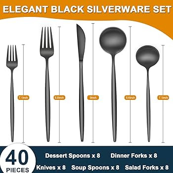 40 Pieces Black Silverware Set, Stainless Steel Flatware Set Service for 8, Tableware Cutlery Set... | Amazon (US)